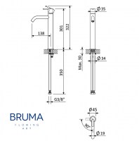 MEDIDAS MONOMANDO ALTO PARA LAVABO X-ALPHA BRUMA